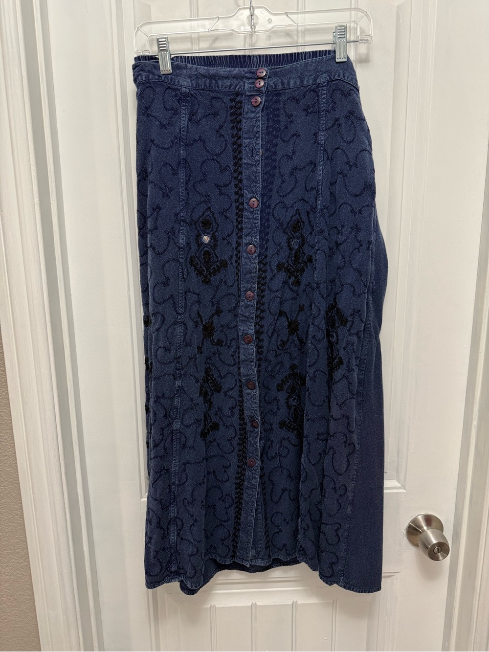 Vintage 90s M.PH. Maxi Skirt Beaded Embroidered Boho  Blue Size 2X (55-9)
